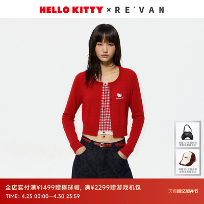【章若楠同款】REVAN芮范HelloKitty开运红色毛衣开衫RK12801315