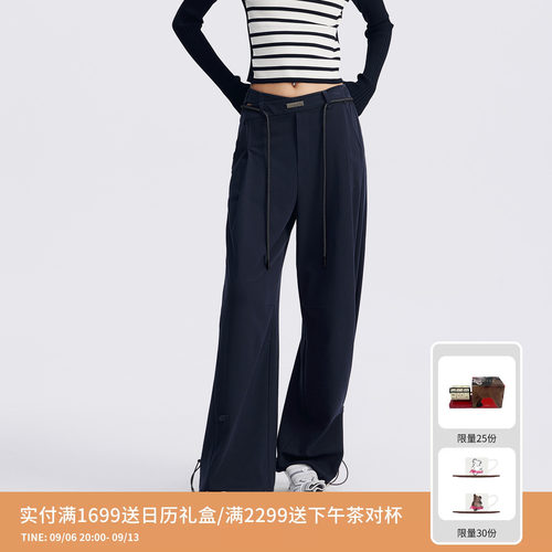 REVAN芮范设计师款百搭肌理感藏青卫裤RL71301073