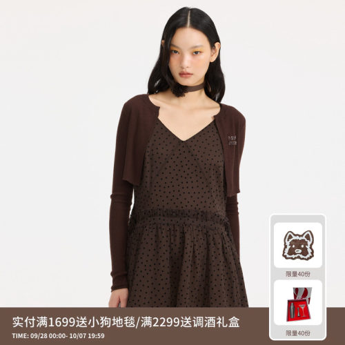 REVAN芮范设计师款复古棕色波点连衣裙RL11101243