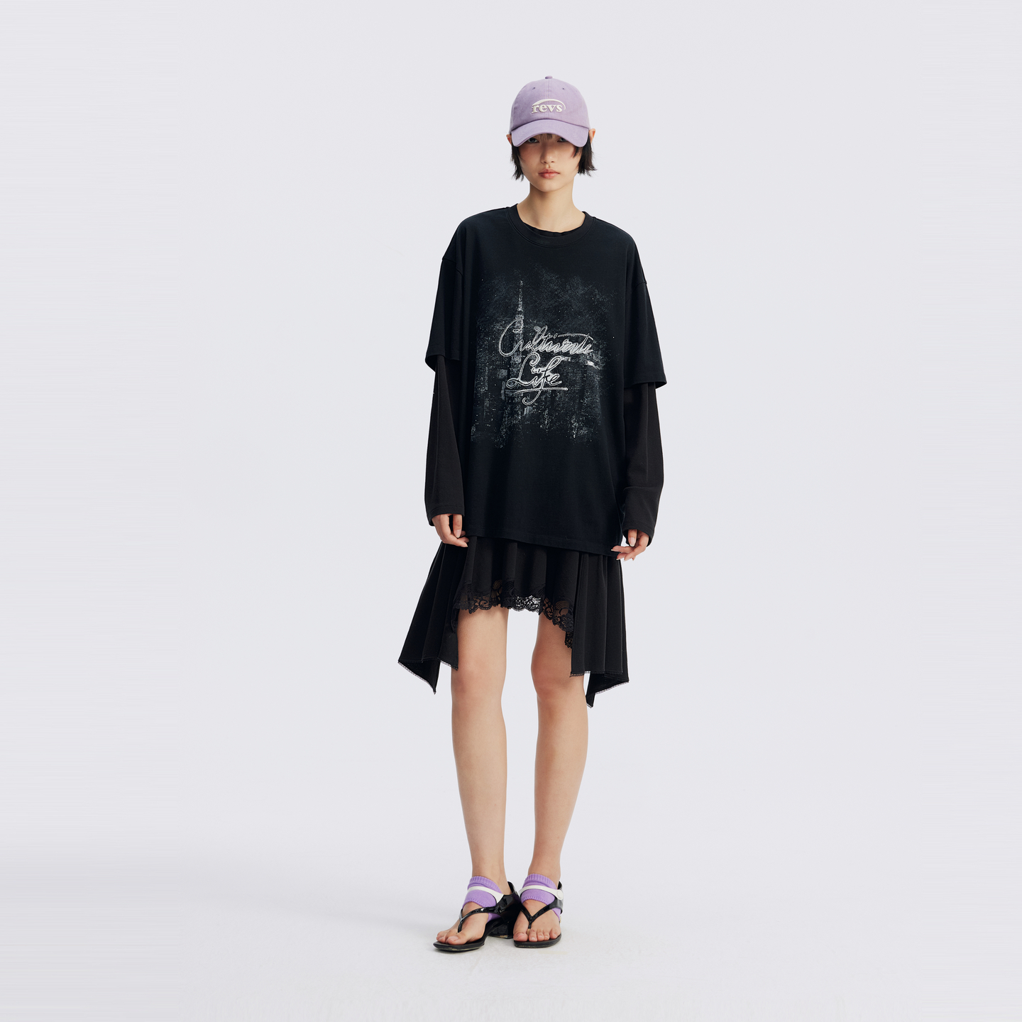 REVAN芮范设计师款蕾丝下摆叠穿连衣裙RL71101088