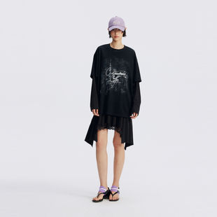 REVAN芮范设计师款 蕾丝下摆叠穿连衣裙RL71101088