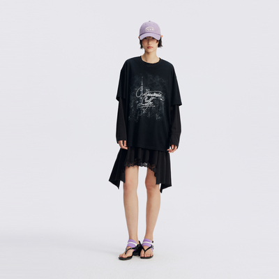 REVAN芮范设计师款蕾丝下摆叠穿连衣裙RL71101088