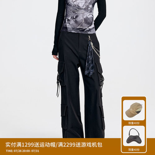 REVAN芮范设计师款链条印花丝巾工装裤RL31301023