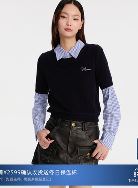 REVAN芮范设计师款学院风格纹假两件毛衣RM90601049