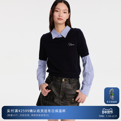 REVAN芮范设计师款学院风格纹假两件毛衣RM90601049