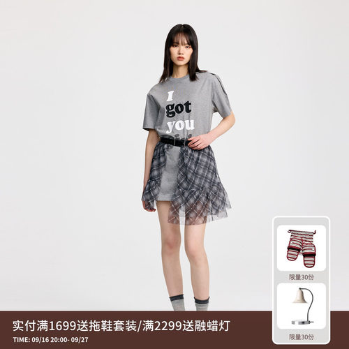 REVAN芮范设计师款灵动感格纹纱裙连衣裙RL31101256