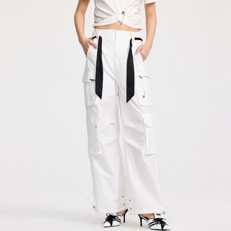 REVAN芮范2025夏季新品设计师款清新感腰链白色长裤RL31301039