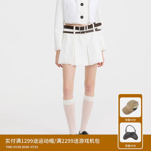 REVAN芮范设计师款质感条纹西装百褶短裙RL11501219