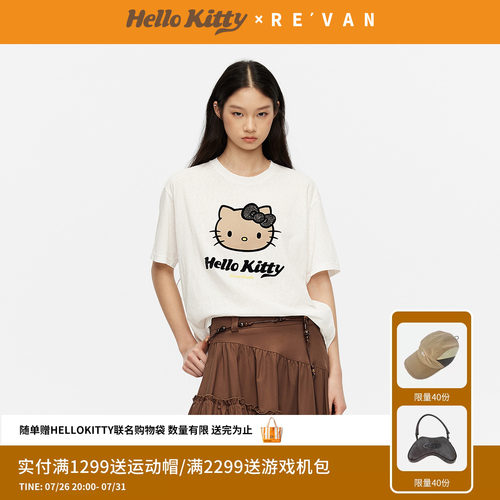 【沈月同款】REVAN芮范黑皮HelloKitty假日感鱼子酱T恤RK31001038