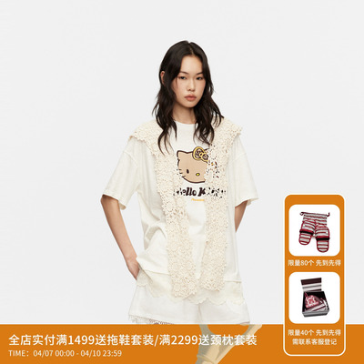 REVAN芮范黑皮HelloKitty夏日钩针披肩帽T恤连衣裙RK31101291