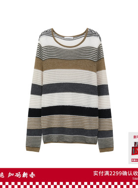 REVAN芮范设计师款俏皮小熊项链条纹毛衫RL90601216