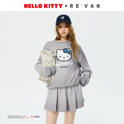 REVAN芮范HelloKitty俏皮可爱晕染喷脏灰色卫衣套装RK12403165