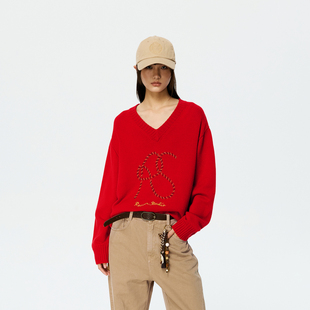 【马上红系列】REVAN芮范温暖感金红双色珠子绣花毛衣RK10601229