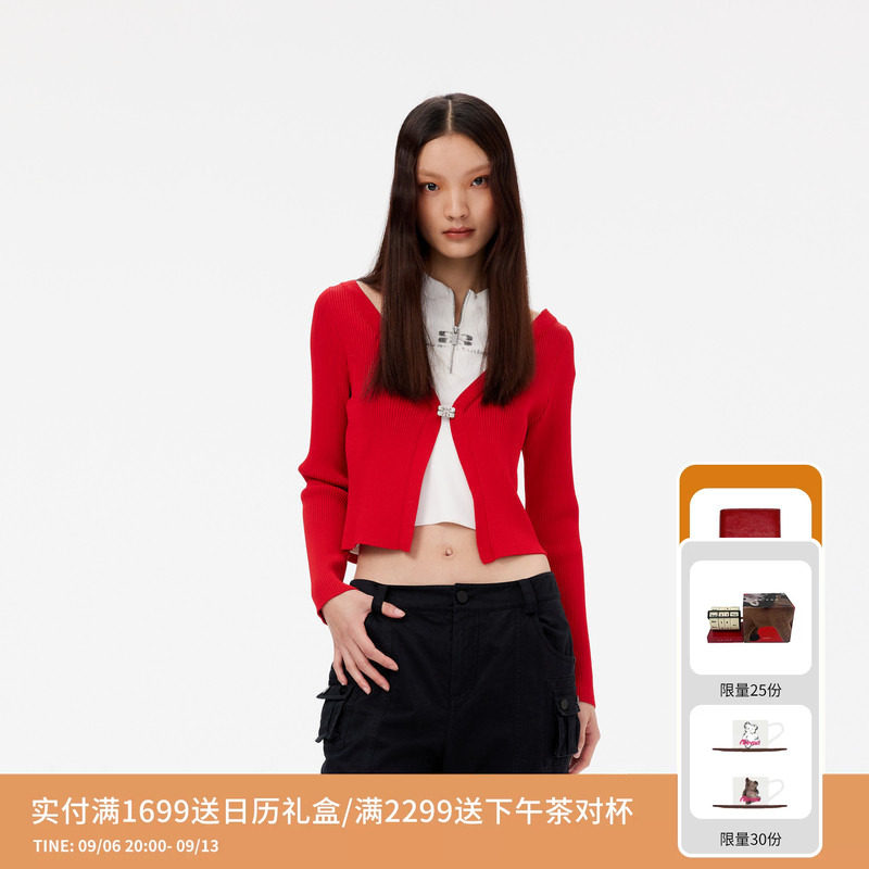 REVAN芮范设计师款甜酷假两件红白毛衫RM10601175图片