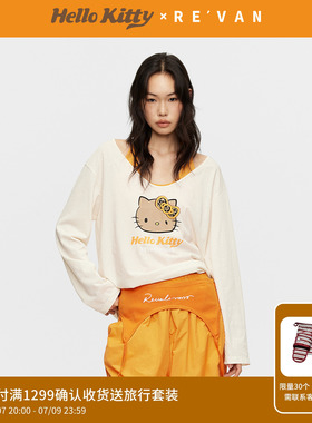 REVAN芮范黑皮HelloKitty印花撞色真两件挂脖长袖T恤RK31001399