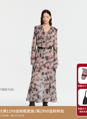 REVAN芮范设计师款浪漫咖色碎花连衣裙RM91101142