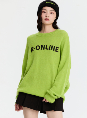 REVAN芮范设计师款趣味毛线帽亮绿色毛衣RM90601170