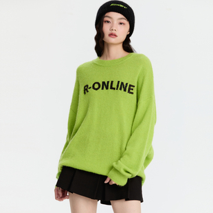 REVAN芮范设计师款 趣味毛线帽亮绿色毛衣RM90601170