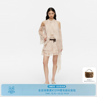 REVAN芮范设计师款浪漫可拆卸飘带满印花朵雪纺连衣裙RK31101315