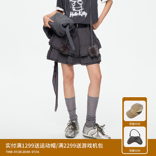 REVAN芮范设计师款可拆卸飘带炭灰色半身裙RK71501514