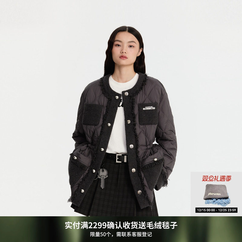 REVAN芮范设计师款小香风拼接圆领羽绒服RM90502228