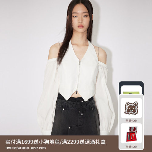 REVAN芮范设计师款女团风挂脖露背短衬衫RM30901090