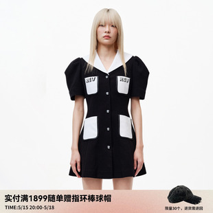 肌理感黑白拼接连衣裙RN31101037 设计师款 新品 REVAN芮范2023夏季