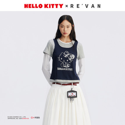 REVAN芮范HelloKitty植绒图案撞色假三件RL70801002