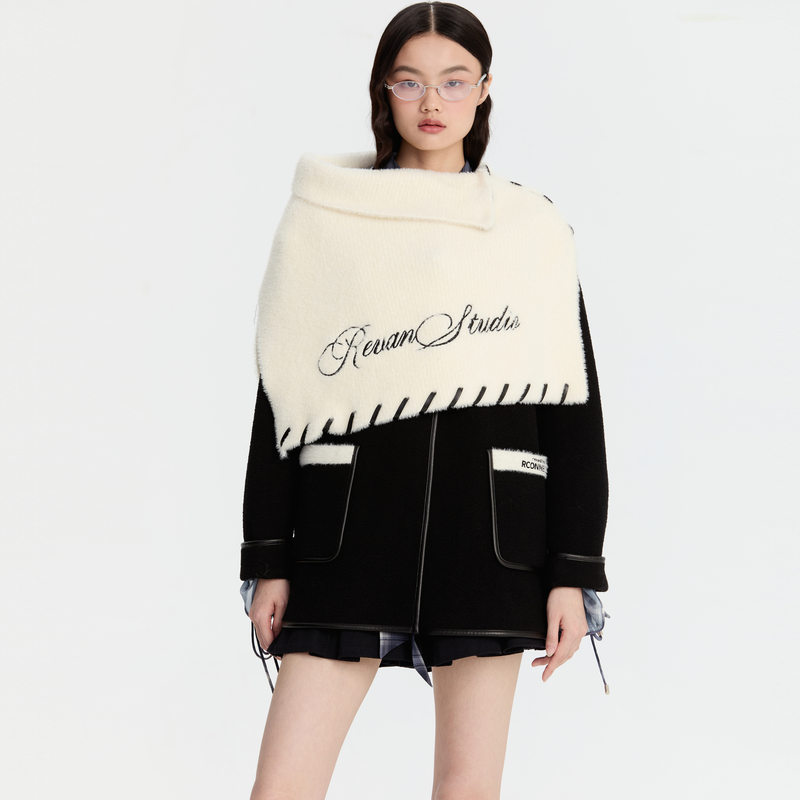 REVAN芮范新品设计师款质感披肩双面呢大衣RM90302273