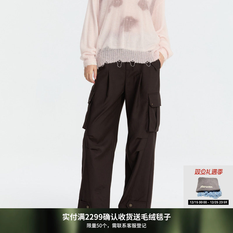 REVAN芮范设计师款美拉德咖棕色工装长裤RM91301271