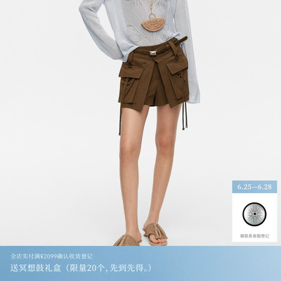 REVAN芮范设计师款百搭抽绳深棕工装口袋短裤RK31306161