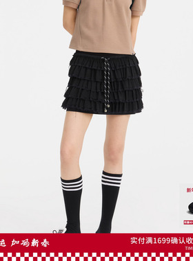 REVAN芮范设计师款仙美灵动黑色百褶裙RL11501153