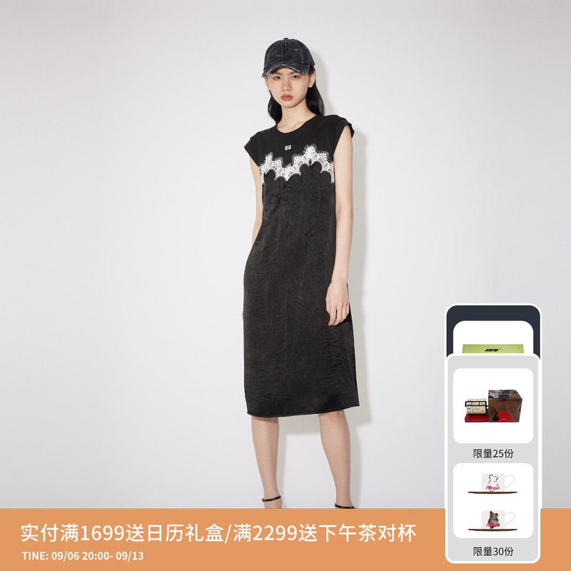 REVAN芮范设计师款闺房风缎面拼接连衣裙RM31101199图片