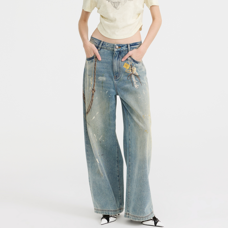 REVAN芮范2025春季新品设计师款复古工业风做旧牛仔裤RL11302149