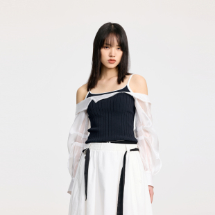 REVAN芮范设计师款 RL30801244 欧根纱拼接吊带毛衫