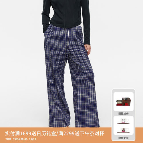 REVAN芮范设计师款复古松弛感蓝格纹长裤RL11301087