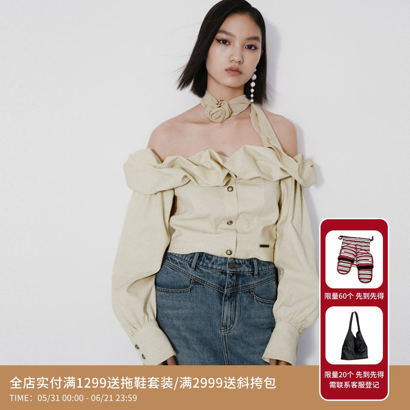REVAN芮范设计师款气质花朵一字肩单衣RM70801042