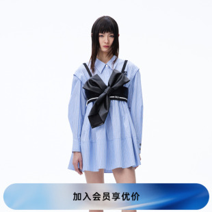 REVAN芮范2023秋季 甜酷蝴蝶結(jié)條紋連衣 設(shè)計師款 新品