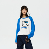 REVAN芮范HelloKitty印花蓝白撞色插肩长袖 T恤RK11001524
