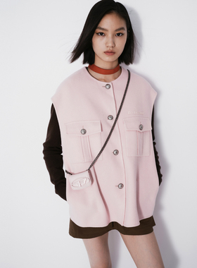 REVAN芮范设计师款粉色链条包双面呢马夹RM70701160