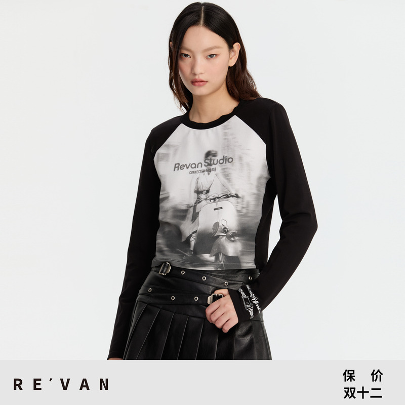 REVAN芮范设计师款趣味闪粉印手表长袖T恤RM91001087