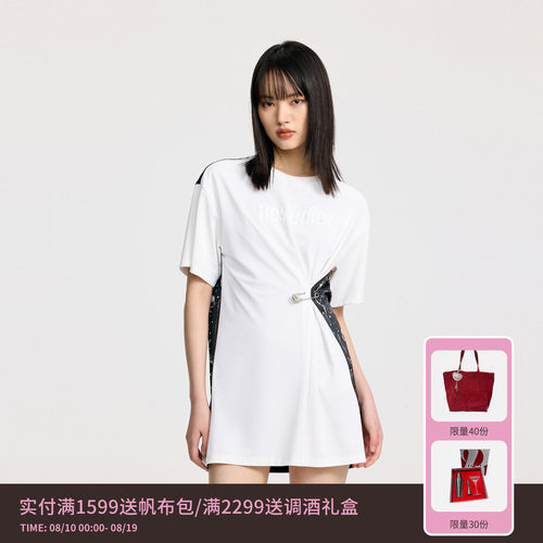 REVAN芮范设计师款缎感T恤料拼接连衣裙RL31101061