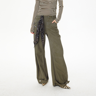 REVAN芮范设计师款复古卡其绿弯刀牛仔裤RL91302065