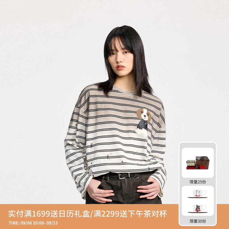REVAN芮范设计师款喷脏泼墨条纹长袖T恤RL31001033图片