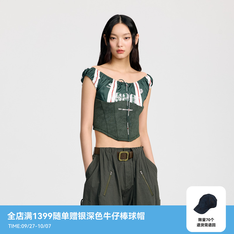 REVAN芮范2025夏季新品设计师款辣妹球衣风印花短单衣RL30801199