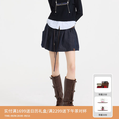REVAN芮范设计师款少女风质感牛仔蓬蓬裙RL11502140