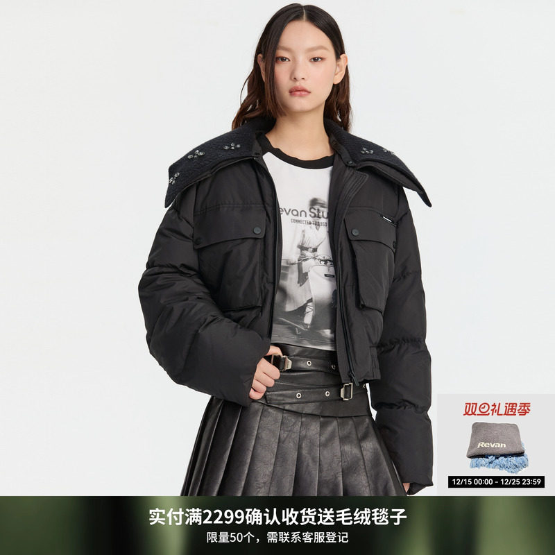 REVAN芮范设计师款可卸毛织三角领羽绒服RM90501252