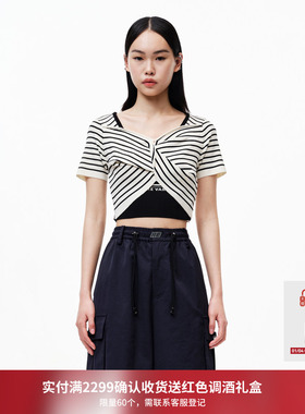 REVAN芮范设计师款质感横条纹短袖毛衫RN30601158