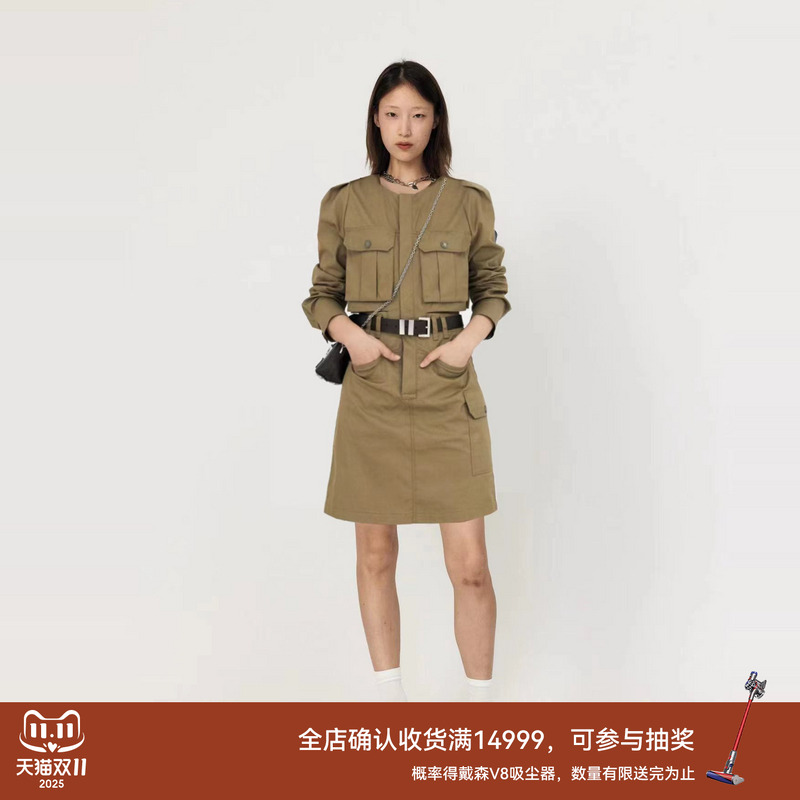 REVAN2024秋季新品设计师款多口袋设计工装风连衣裙RM71101382