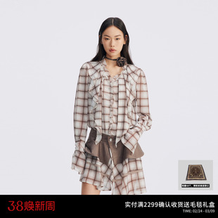 REVAN芮范格纹不对称荷叶边衬衫连衣裙RL71101207